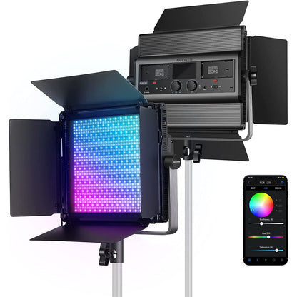 Lumina continua LED RGB cu control aplicatie si 2.4G, 22.000 Lux@0,5m, CRI 97+ / TLCI 98+ / 2500K-8500K, 18 moduri de scena, ajustare culoare 360°, din aliaj de aluminu, Neewer