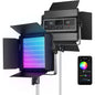 Lumina continua LED RGB cu control aplicatie si 2.4G, 22.000 Lux@0,5m, CRI 97+ / TLCI 98+ / 2500K-8500K, 18 moduri de scena, ajustare culoare 360°, din aliaj de aluminu, Neewer