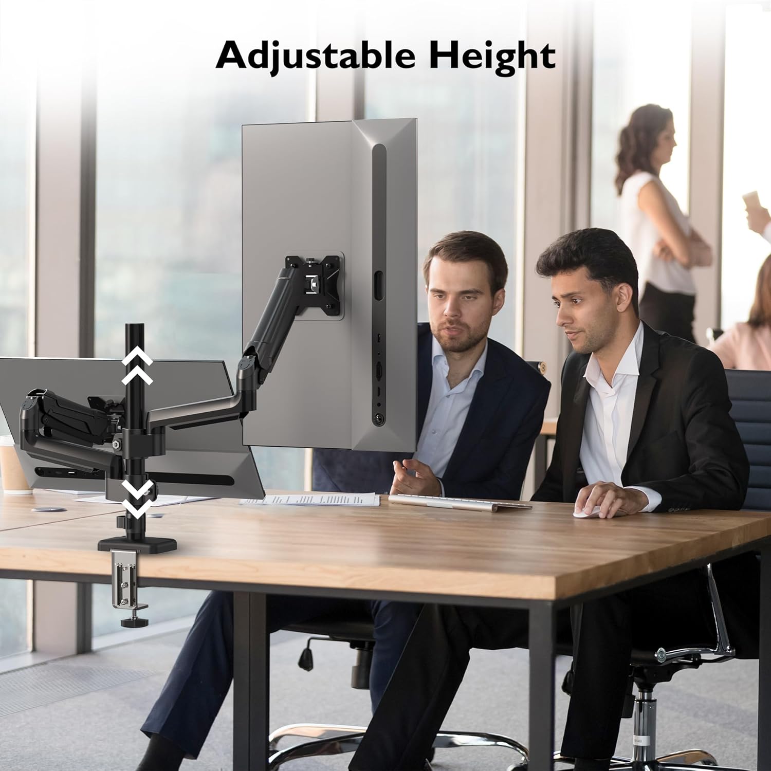 Suport 2 monitoare 13-32 inch, VESA 75/100 mm, greutate suportata pana la 9 kg, rotire 360°, inclinare 90°, amortizor cu gaz integrat, inaltime reglabila, prindere prin clema sau surub, negru