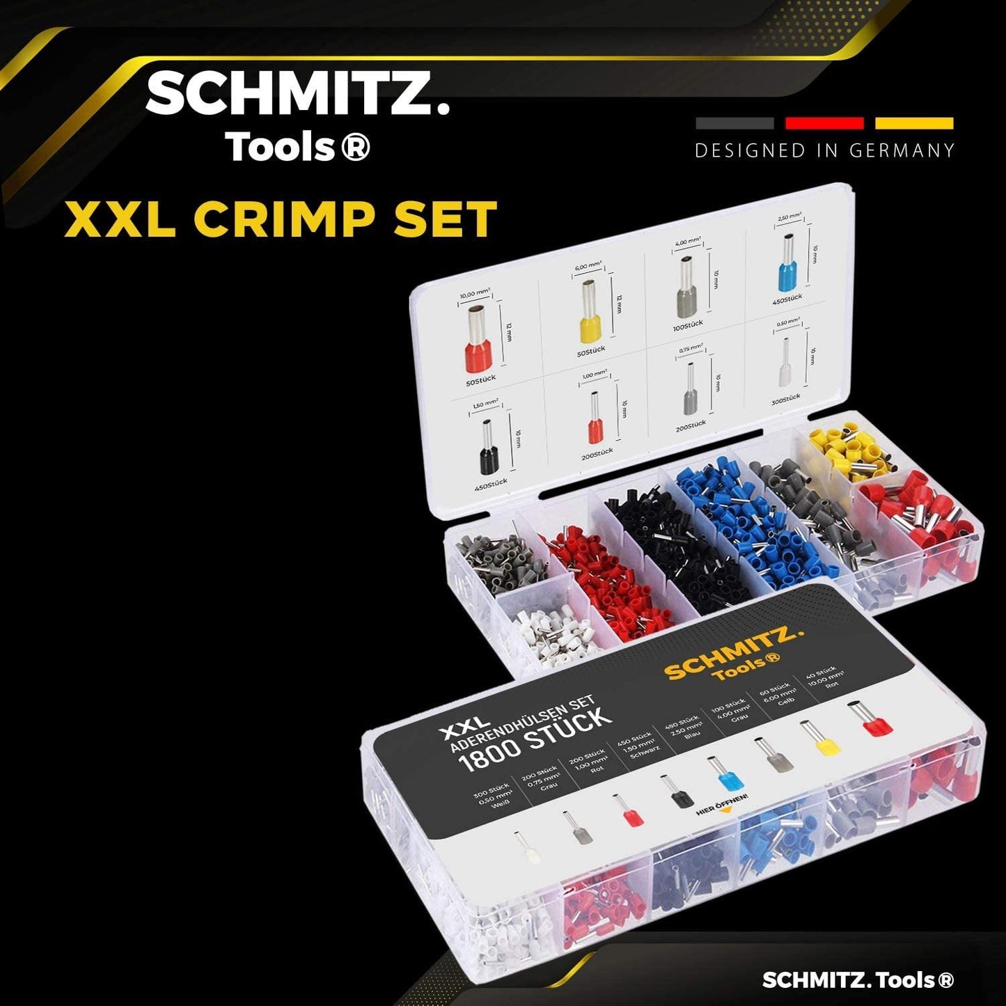 Set cleste de sertizare pini conectori profesional cu 1.800 bucati terminale conductori, 0.5-10 mm