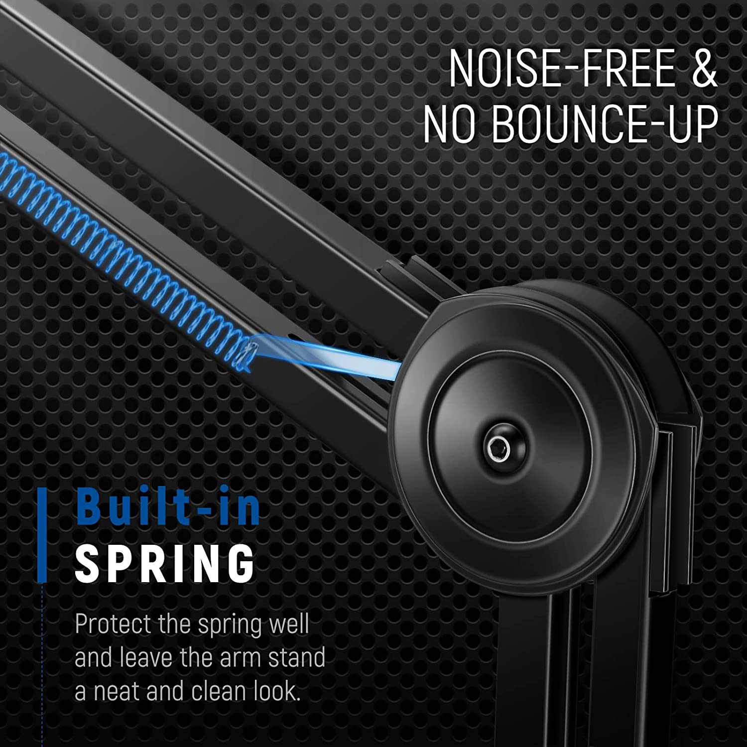 Brat de microfon cu menghina, cu adaptor de la 5/8" la 1/4" si adaptor de la 5/8" la 1/4", sarcina maxima 1.8 kg, rotire 360°, din metal, cu arc incastrat, reglabil