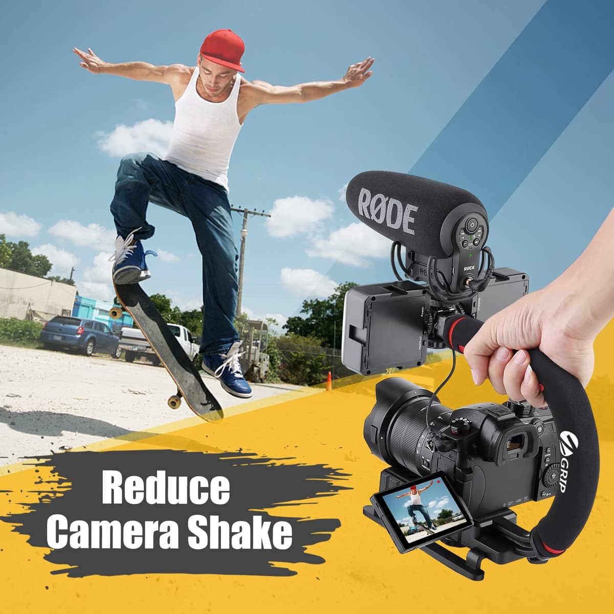 Stabilizator imagine Zeadio in forma de U, universal, cu suruburi 1/4-20 si hot shoe, greutate redusa, pentru smartphone, camera de actiune, DSLR, camera foto, camera video, Canon, Nikon, Sony, Panasonic, Pentax, Olympus