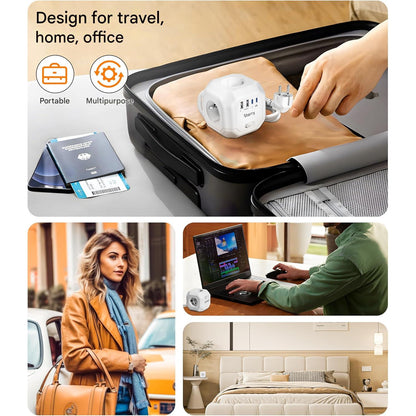 Prelungitor cub cu 4 prize, 2 USB-A su 2 USB-C PD 35W, 4000W, comutator ON/OFF, cablu de 2 m, 7.6 x 7.8 cm, alb