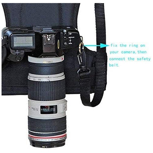 Curea de transport cu suport dublu pentru camere DSLR, compatibila cu Canon 6D, 5D Mark II/III, Nikon D800, D810, Sony A7S, A7R, A7S II, Sigma, Olympus, butuci de montare, toc lateral pentru acces rapid si curele de siguranta reglabile