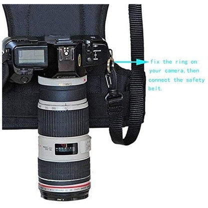 Curea de transport cu suport dublu pentru camere DSLR, compatibila cu Canon 6D, 5D Mark II/III, Nikon D800, D810, Sony A7S, A7R, A7S II, Sigma, Olympus, butuci de montare, toc lateral pentru acces rapid si curele de siguranta reglabile