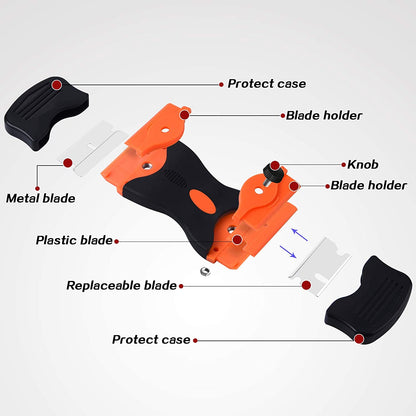 Set racleta pentru plita ceramica si razuitor, cu 20 lame de schimb, cu maner ergonomic, multifunctional, pentru curatare ceramica, sticla, portelan, Preciva