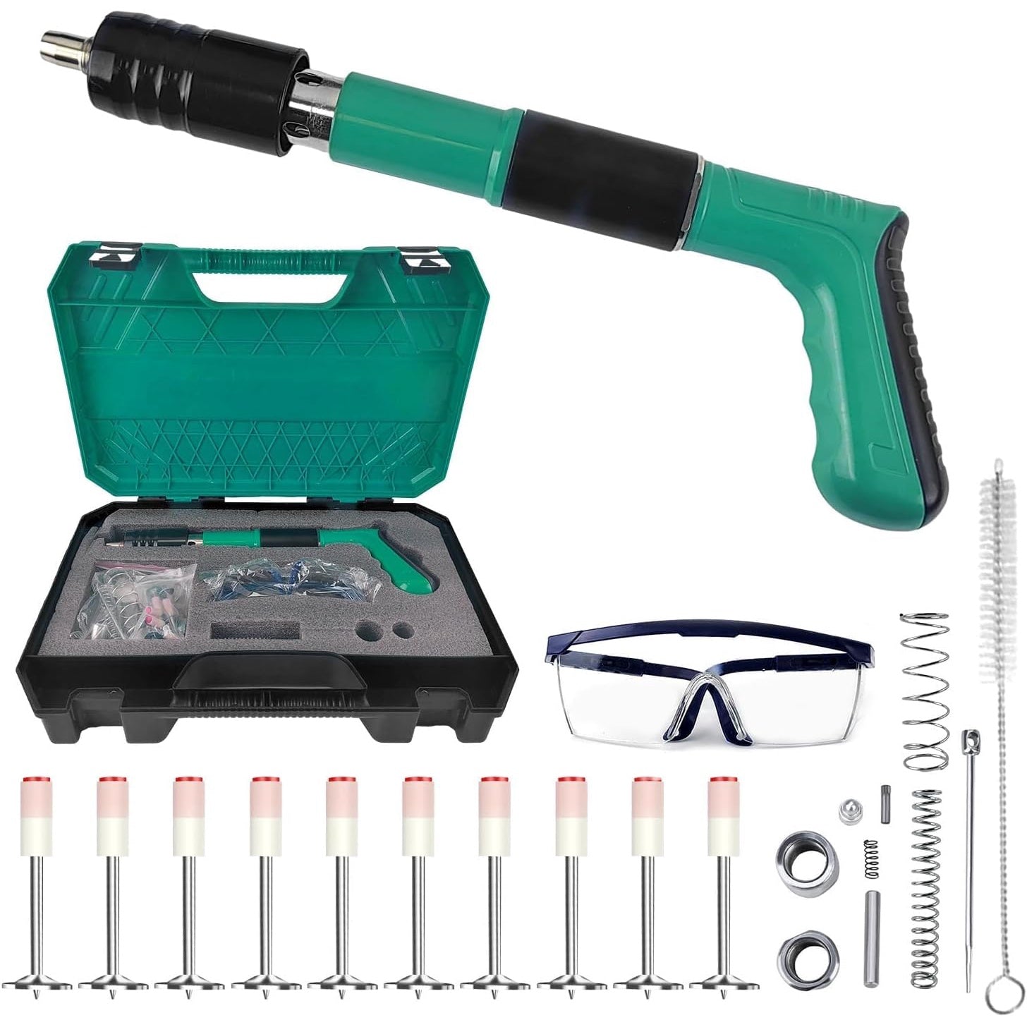 Pistol de cuie manual cu 200 cuie rotunde, pentru fixarea bolturilor, rivetelor in beton, lemn, fier, perete, tavan, pardoseala, de 34 cm, 3 niveluri putere, in geanta de transport si depozitare