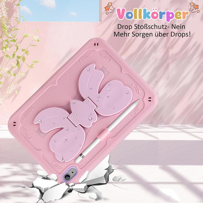 Husa Vunake tip fluture pentru iPad 11/10, cureaua de umăr detasabilă, suport stilou, roz