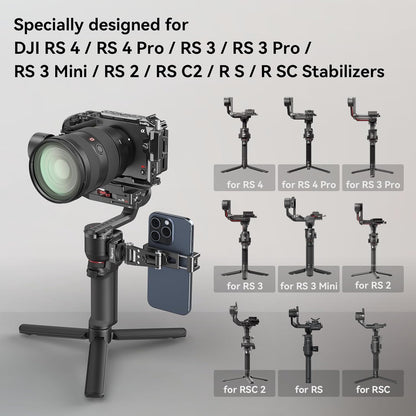 Suport telefon pentru sistem de stabilizare DJI RS, din metal, cu suport cold shoe si suruburi M4, reglabil, adaptor smartphone pana la 88 mm latime