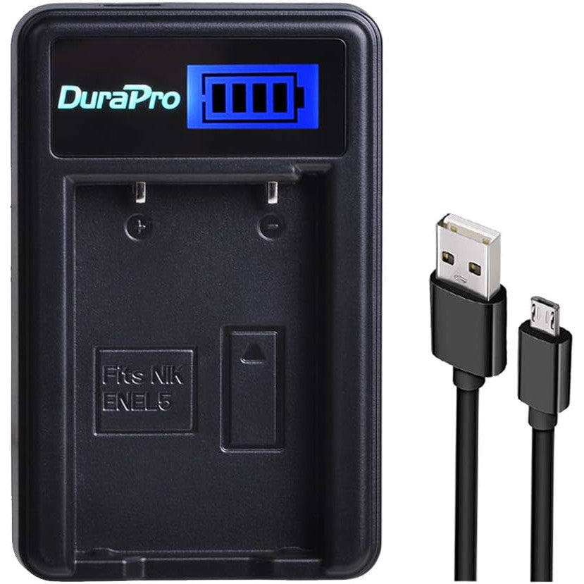 Set 2 acumulatori EN-EL5 1200 mAh si incarcator cu display LCD pentru Camere Nikon Coolpix P530, P520, P510, P100, P500, P5100, P5000, P6000, P90, P80