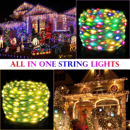 Ghirlanda luminoasa LED de 30 m cu panou solar, cu telecomanda, 8 moduri iluminare, impermeabila IP 65, lumina alba sau colorata, pentru decorare casa, gradina