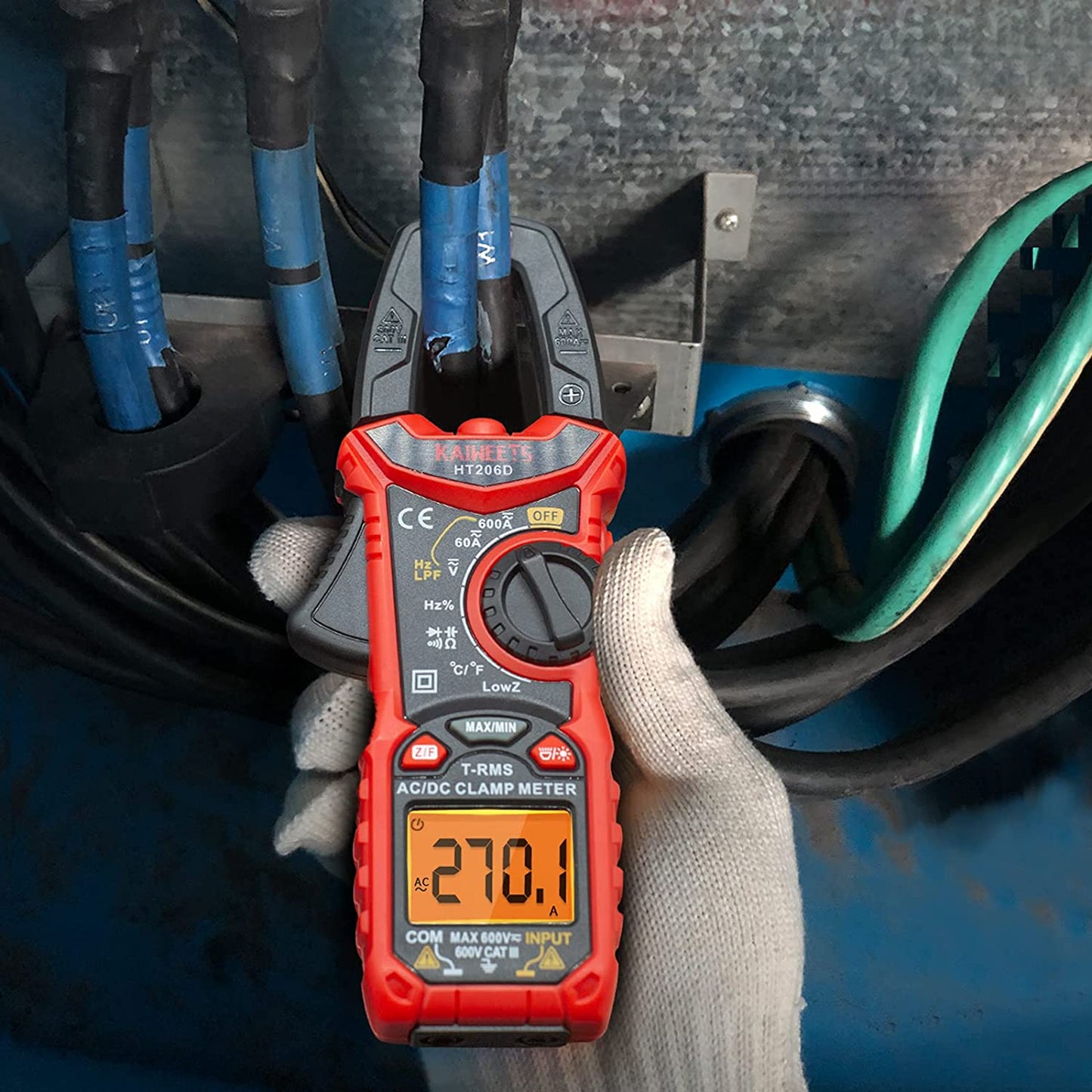 Multimetru digital tip cleste, aparat de masura AC/DC 0 A - 600 A, True RMS, 6000 Counts, CAT III 600 V, Kaiweets HT206D