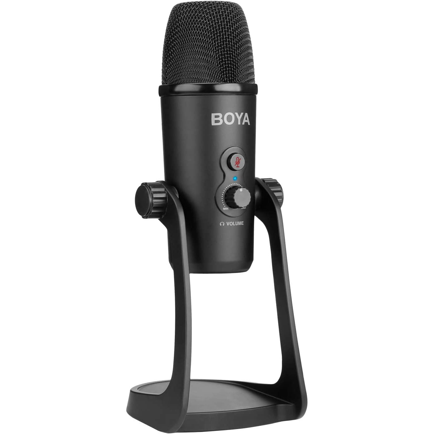 Microfon cu condensator BOYA BY-PM700, cu buton selectie polaritate Cardioid/Bidirectional/Omnidirectional/Stereo, cu stand, buton mute, iesire casti si surub mama 5/8", pentru PC