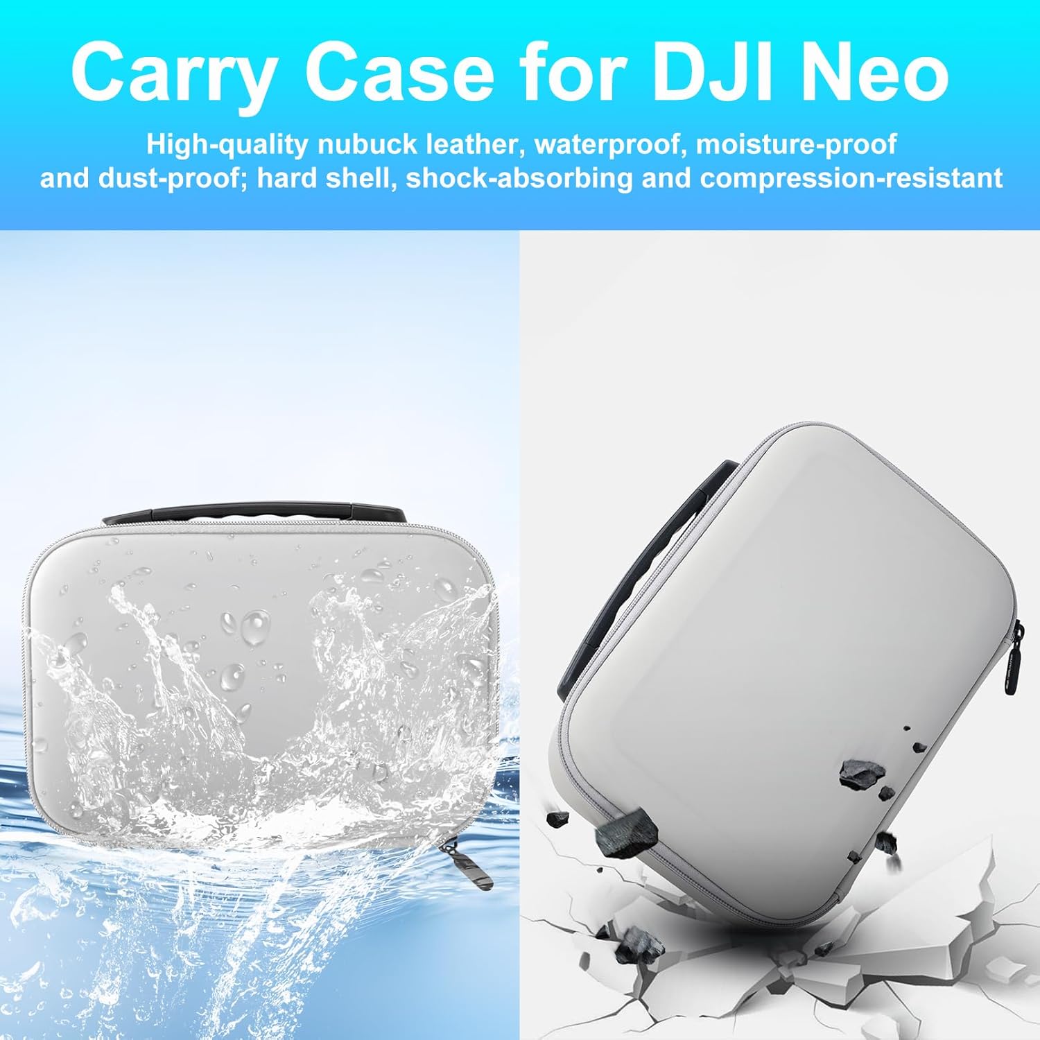 Husa de protectie pentru drona DJI Neo si controler RC-N3, geanta impermeabila portabila 26.6 x 19.1 cm, rezistenta la socuri, cu maner anti-alunecare, gri