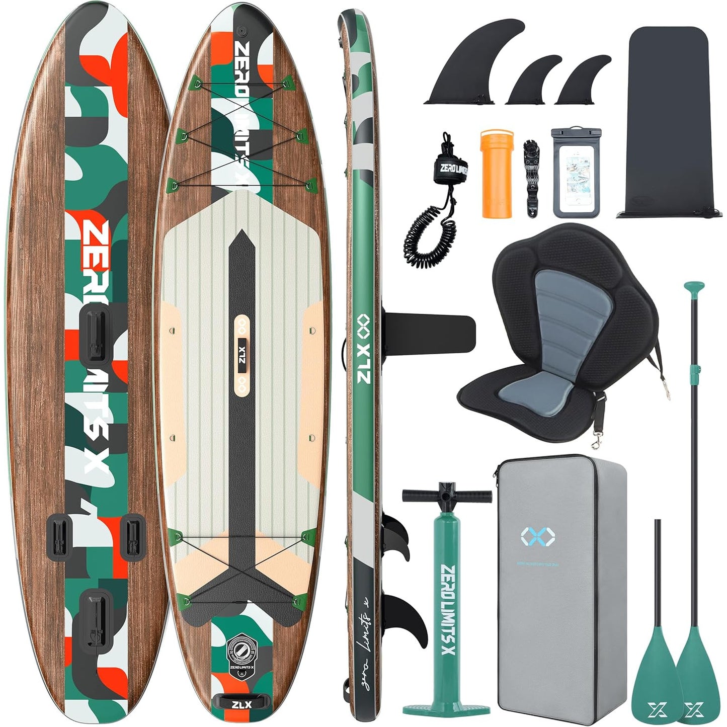Placa Stand Up Paddle gonflabila ZLX 320 × 83 × 15 cm, set SUP complet pentru surf, caiac si agrement, cu scaun caiac, vasla reglabila si pompa, capacitate 200 kg, platforma EVA antiderapanta, pentru adulti si incepatori