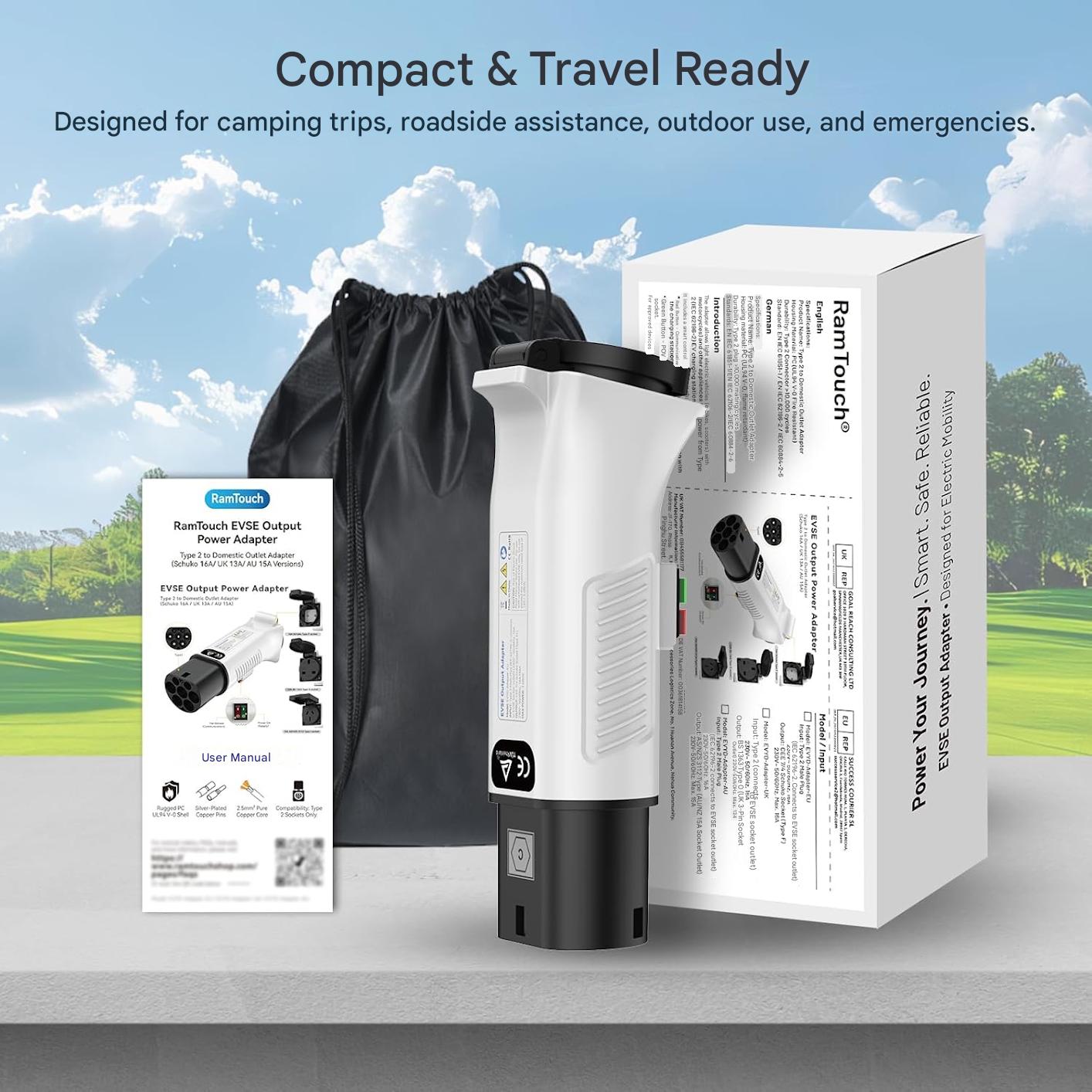 Adaptor mufa EV Type 2 la Schuko, IEC 62196 la priza 230V, 16A, 3.68 kW, IP44, pentru statii incarcare EV / Wallbox, biciclete si trotinete electrice