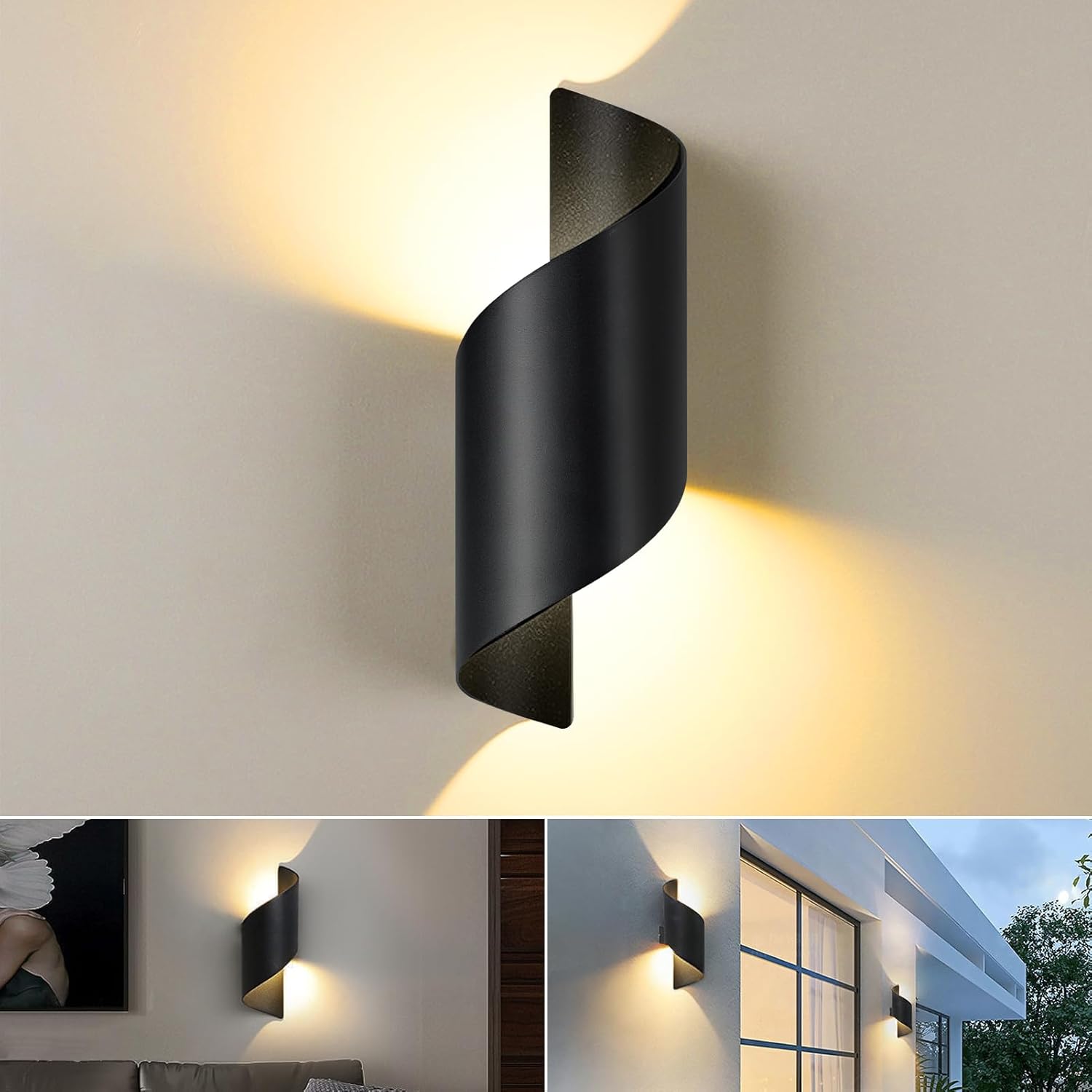 Aplica LED, lampa de perete de exterior/interior, din metal, alb cald 3000 K, impermeabila IP65, pentru gradina, living, baie, dormitor, negru