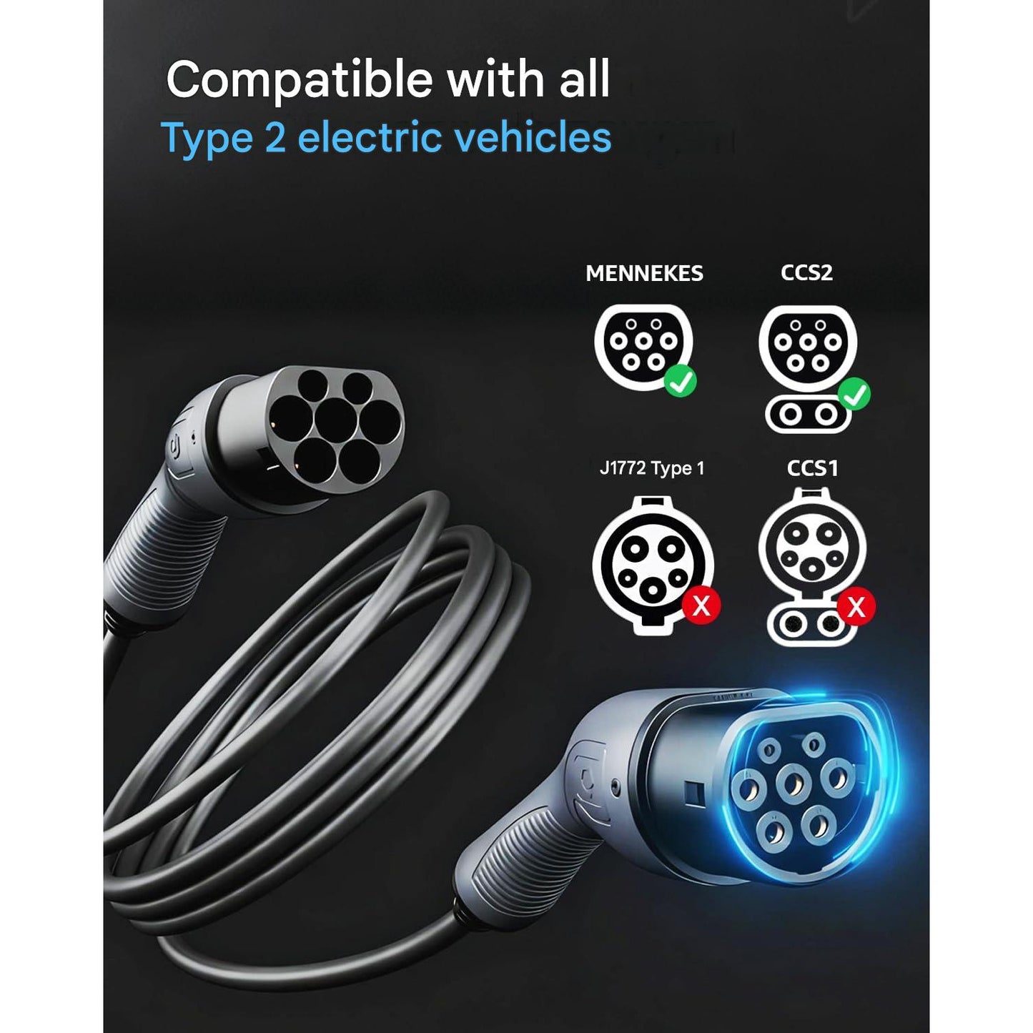 Cablu incarcare EV pentru masini electrice BEV/PHEV Type 2, 32A 22 kW trifazat, 15 m, mod 3, compatibil universal statii si wallbox, IP54, cu geanta depozitare, incarcare rapida, standard european