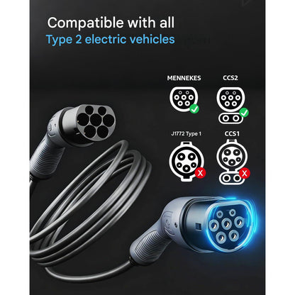 Cablu incarcare EV pentru masini electrice BEV/PHEV Type 2, 32A 22 kW trifazat, 15 m, mod 3, compatibil universal statii si wallbox, IP54, cu geanta depozitare, incarcare rapida, standard european