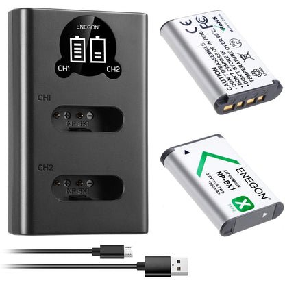 Set 2 acumulatori NP-BX1, 1300mAh, cu incarcator dublu cu LCD, pentru Sony ZV-1, Cyber-Shot DSC-RX100, DSC-RX100 II/III/M4/M5/M6/M7/I’/I’clo/VA, DSC-RX100M II, HDR-CX405