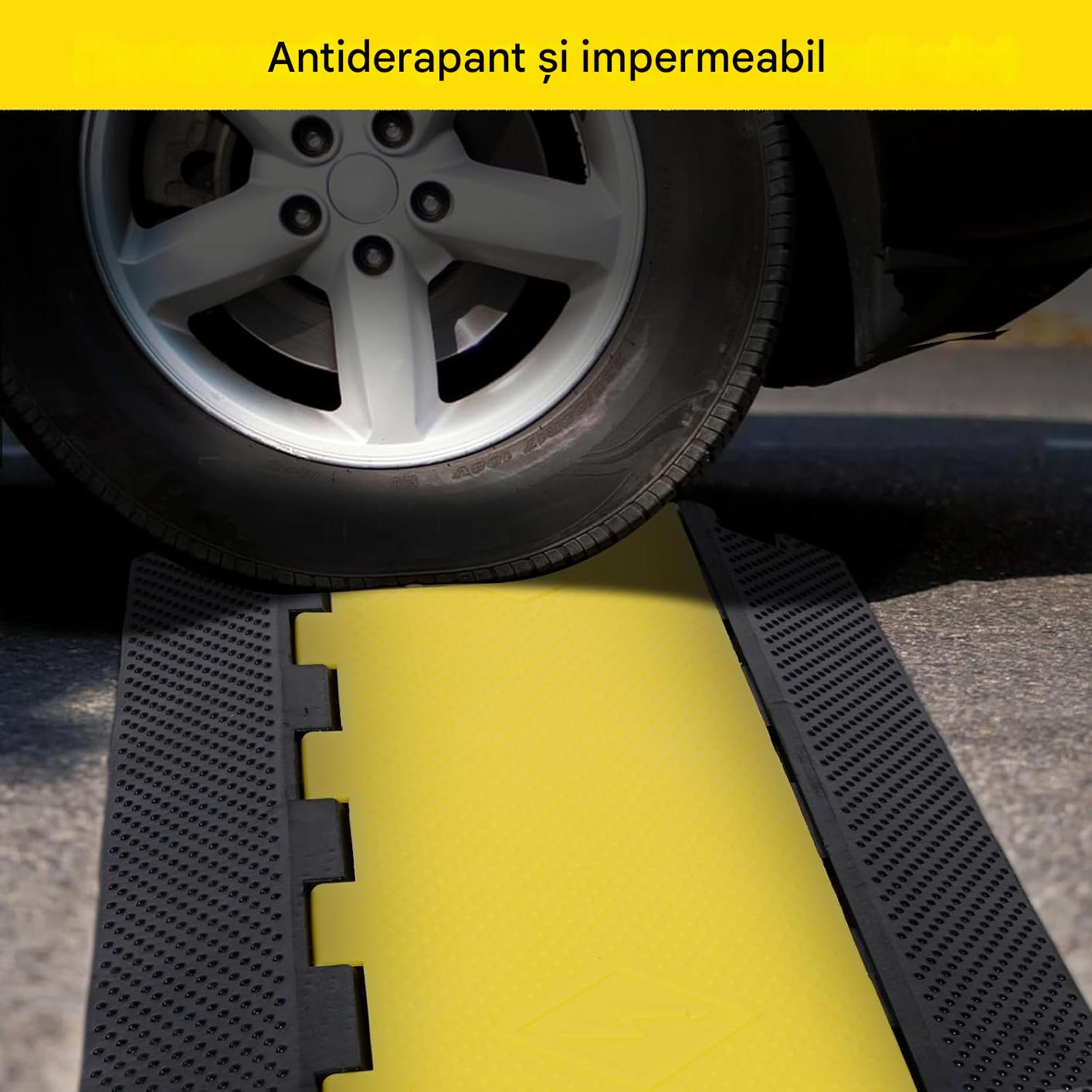 Rampa de protectie cabluri cu 5 canale 91 x 50 x 5 cm, capacitate 3000 kg, din cauciuc cu capac din plastic si design modular, pentru casa, parcari, garaje, depozite, negru