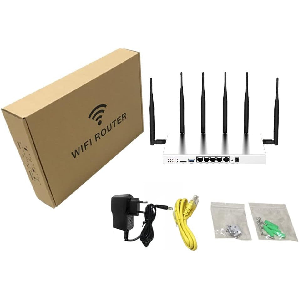 Router wireless cu slot cartela SIM, viteza 4G LTE pana la 300 Mbps, WG3526 Cat 6 AC1200 Dual Band, Wi-Fi Gigabit 2.4G/5.8G, USB 3.0, 6 antene externe 5 dBi, carcasa metalica