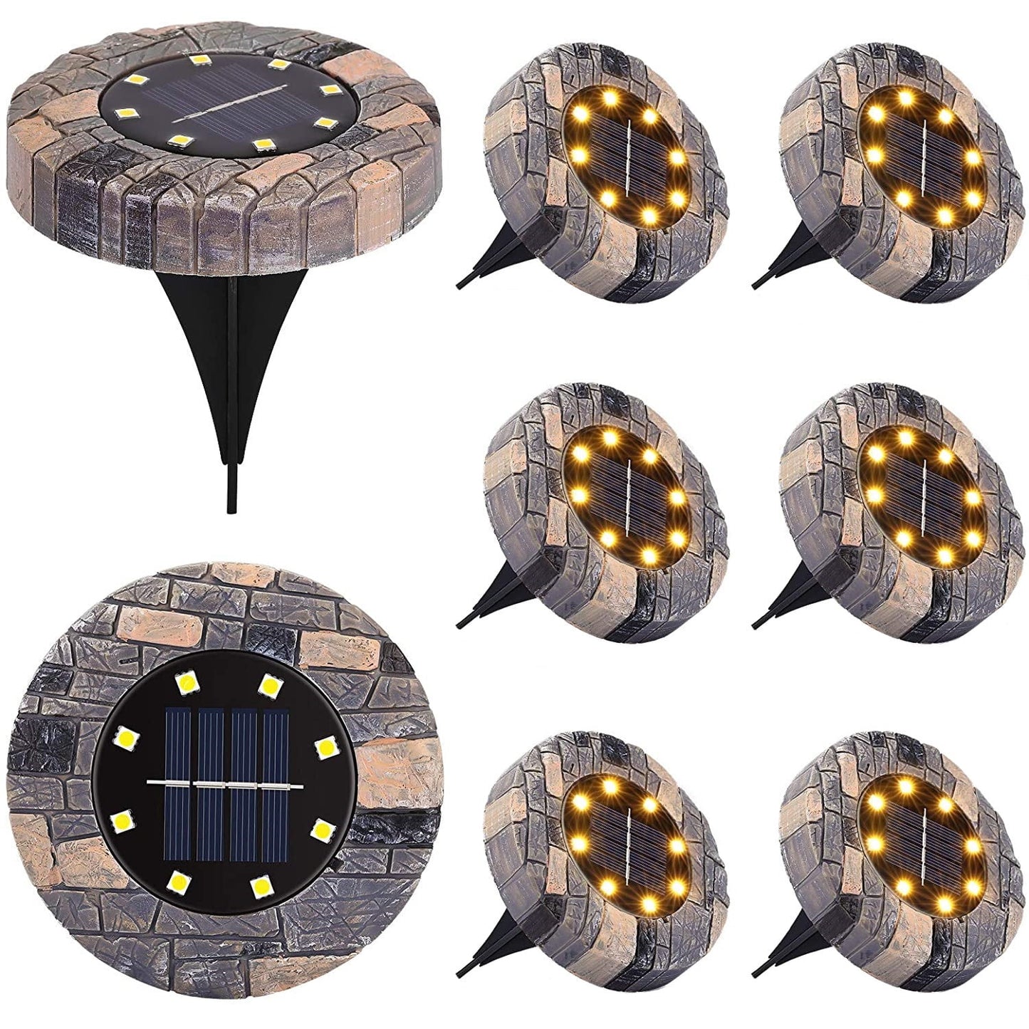 Pachet de 8 lampi solare pentru exterior, 8 LED-uri IP65, 600 mAh, pentru gradina, gazon, alee, curte