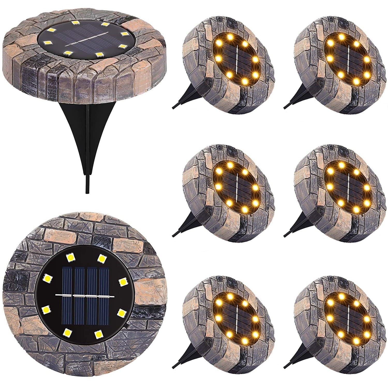 Pachet de 8 lampi solare pentru exterior, 8 LED-uri IP65, 600 mAh, pentru gradina, gazon, alee, curte
