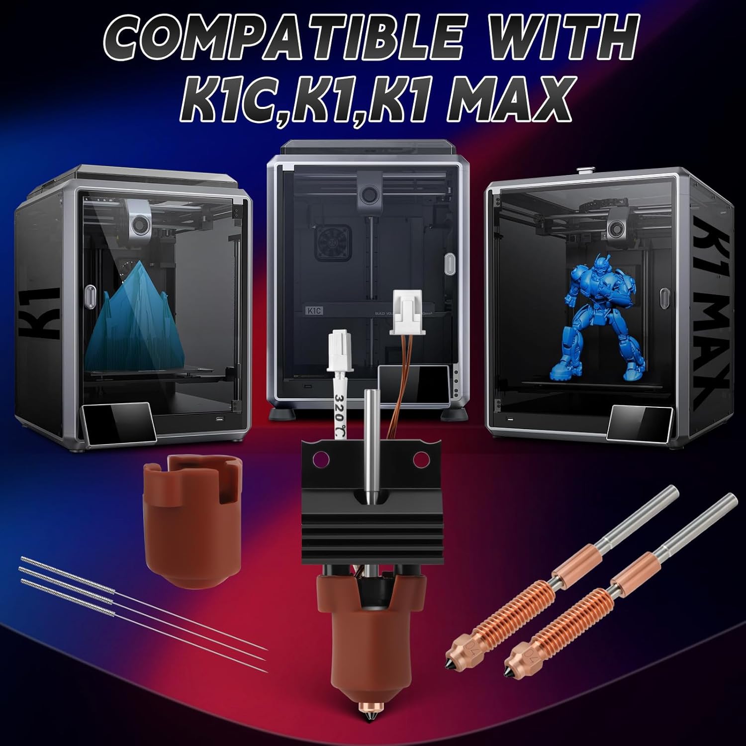 Set de 31 piese kit upgrade Hotend pentru imprimanta 3D Creality K1/K1 Max/K1C, bloc incalzire ceramic, duza 0, 4 mm, viteze pana la 600 mm/s, rezistent la temperaturi ridicate, instrumente curatare si accesorii