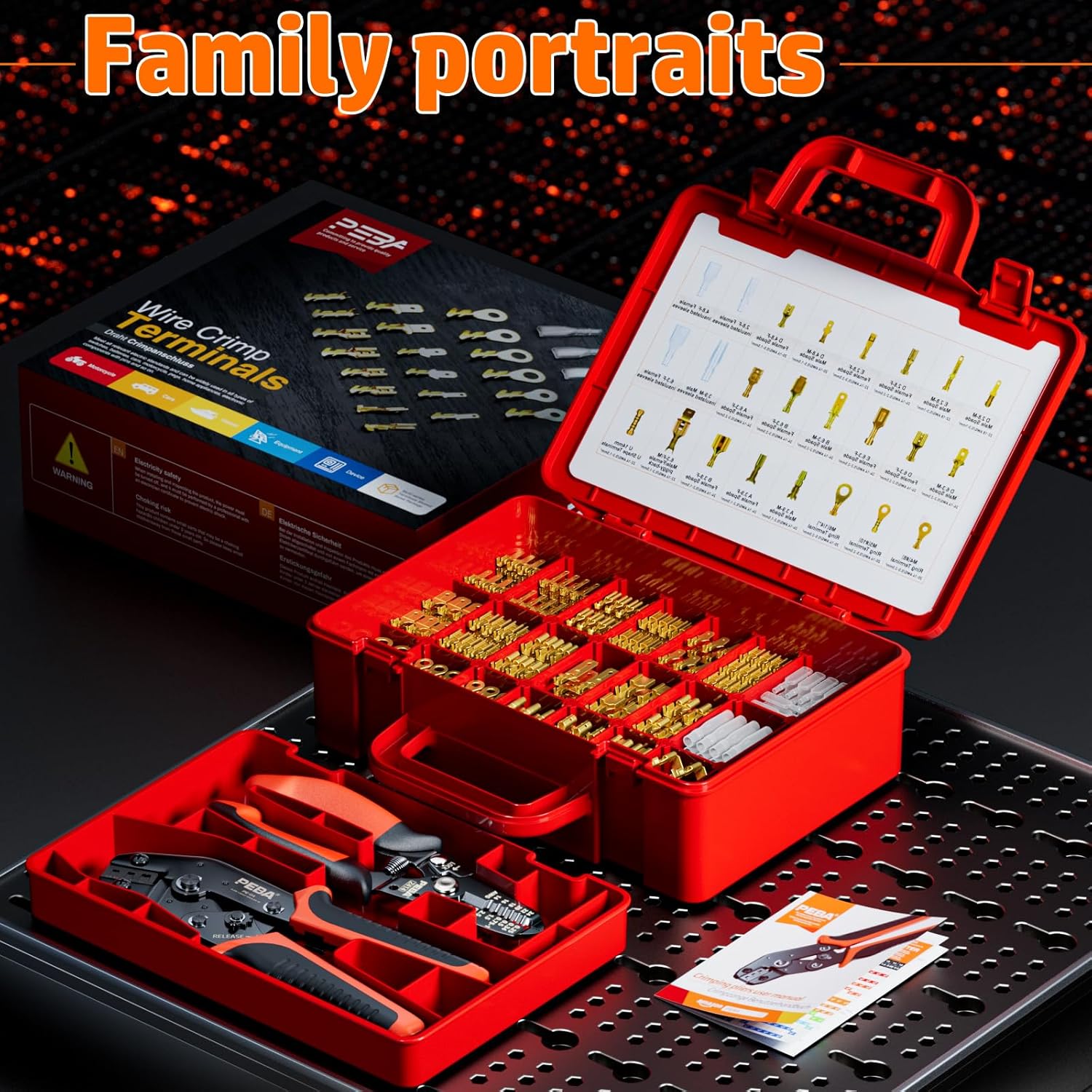 Set cleste sertizare cu 20 tipuri de conectori spada, pini de 2,8 / 3,9 / 4,8 / 6,3 mm, cleste de sertizare 0,25-2,5 mm², cu cleste multifunctional pentru dezizolat fire 0.25 - 2.5 mm², in cutie de transport si depozitare