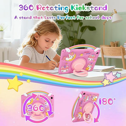 Husa Coolden 3D unicorn pentru tabletă, silicon, suport rotativ, curea de umăr, 11 inch