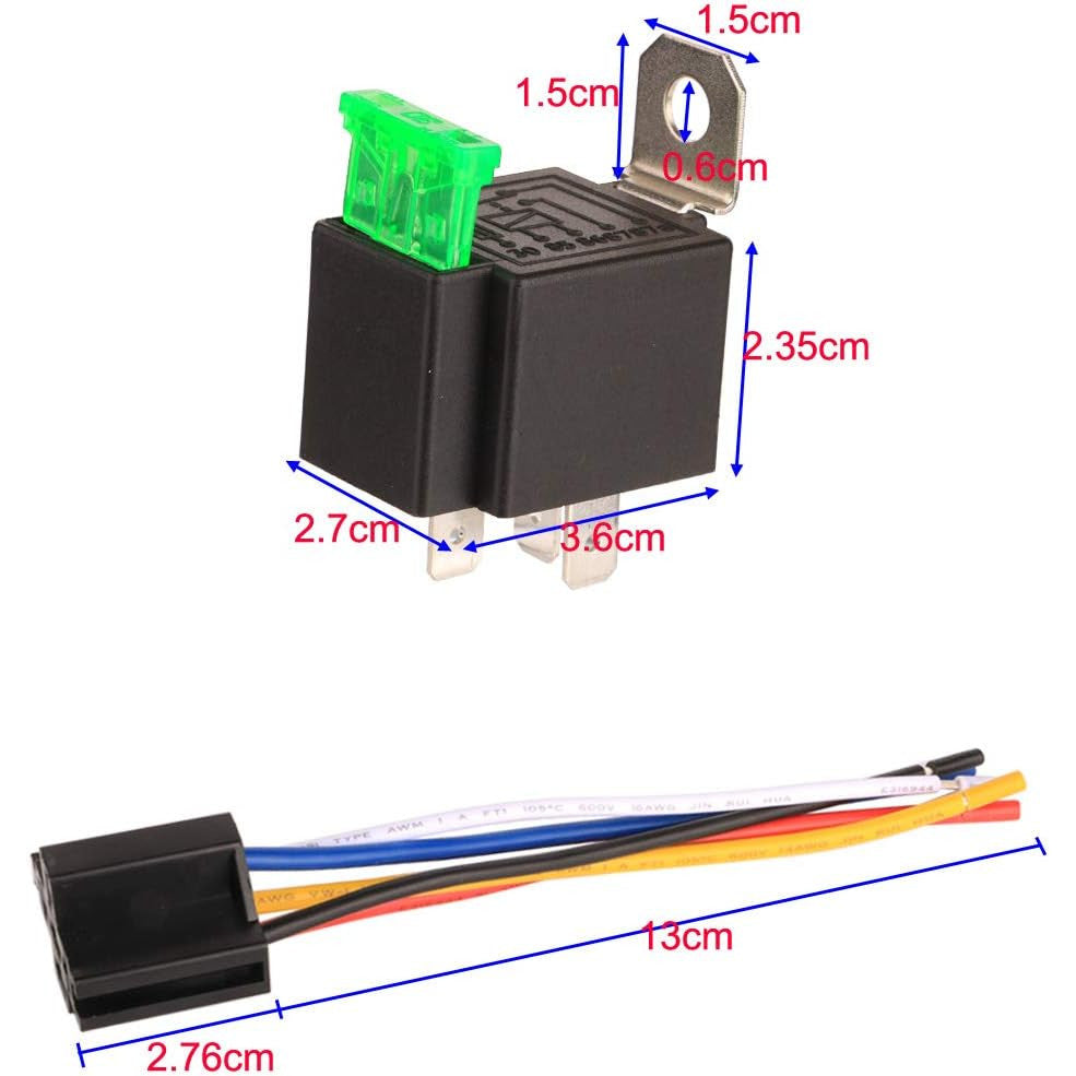 Set 3 releu auto SPDT cu siguranta ATO/ATC, 12V 30A, 5 pini, cu priza si cablaj 14 AWG, Gebildet