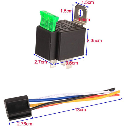 Set 3 releu auto SPDT cu siguranta ATO/ATC, 12V 30A, 5 pini, cu priza si cablaj 14 AWG, Gebildet