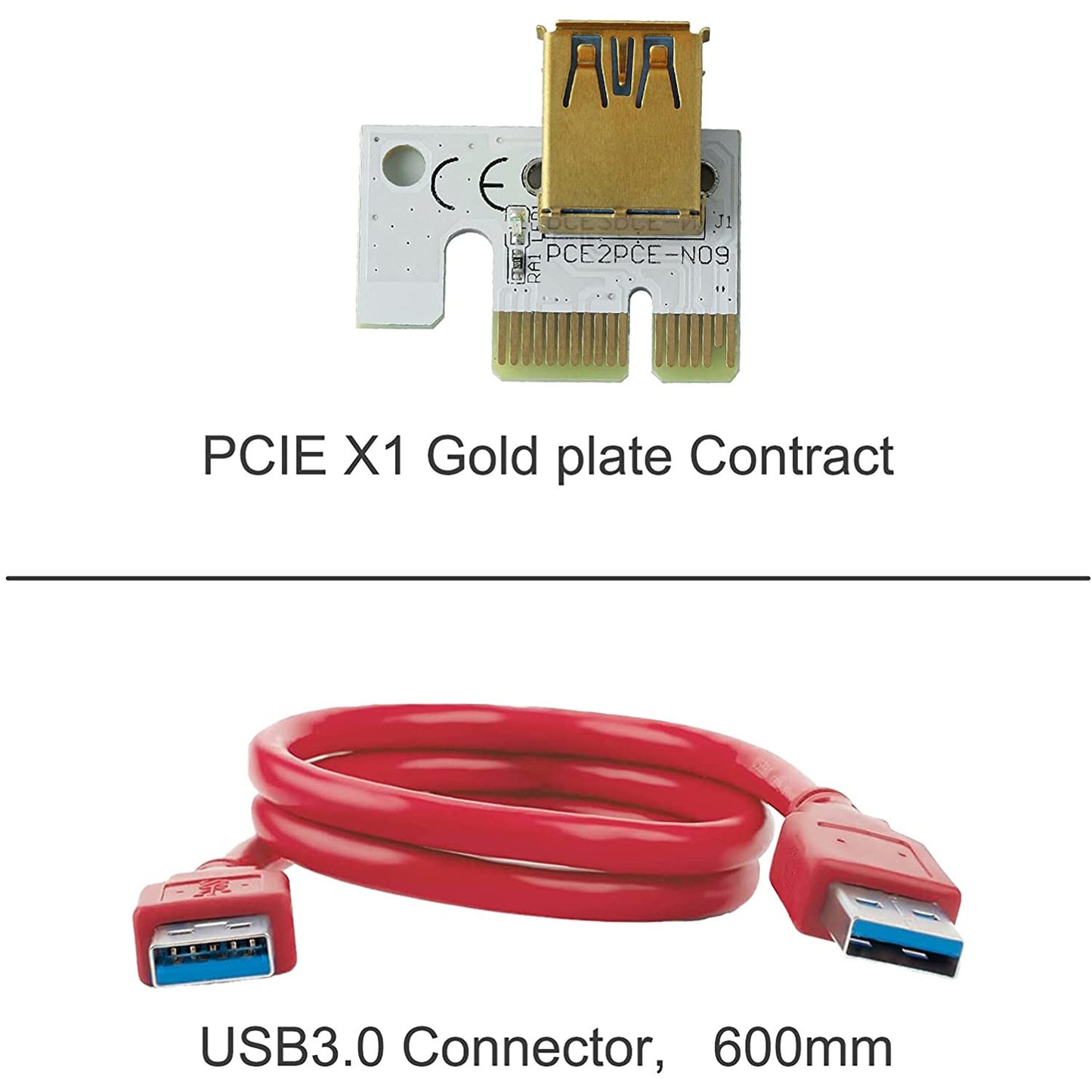 Set de 6 placi PCI-E riser, 1X-16X, 8 capacitori, VER010, minare Bitcoin Litecoin, cu cablu USB 3.0 de 60 cm, alimentare cu 6 pini, SATA, Molex