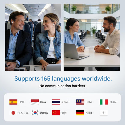Casti cu traducere NE48 KI 3 in 1, Bluetooth 6.0, AI 165 limbi, 11 moduri traducere, IPX5, autonomie 48h, HiFi sunet, microfon ENC, ecran tactil LCD, traducator instant pentru calatorii si afaceri, aplicatie gratuita Auralntelli