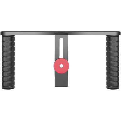 Cadru video rig pentru smartphone, cu 2 manere, 2 cold shoe mount, multiple fileturi 1/4, compatibil cu telefon cu latime pana in 9.4 cm