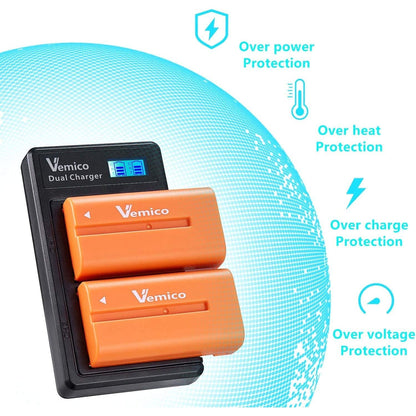 Set 2 acumulatori si incarcator cu LCD Vemico, NP-F550 3000 mAh , cablu USB tip C, baterie de schimb pentru camera NP F970 / F960 / F770 / F750 / F570 / F550 / F530 / F330 / CCD-SC55 / TR516 / TR716 / TR818 / TR910 / TR917 / TR940