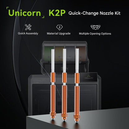 Set de 4 duze pentru Creality Linx K2P, cu schimbare rapida, material imbunatatit, 2 duze de 0, 4 mm, 1 duza de 0, 6 mm, 1 duza de 0, 8 mm, compatibil K2 Plus, din aliaj de cupru si otel calit