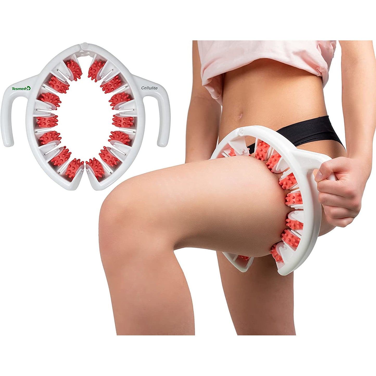Dispozitiv pentru masaj anti celulita, cu 14 role convergente, efect de relaxare, pentru picioare, coapse, stern, abdomen, strange si netezeste pielea