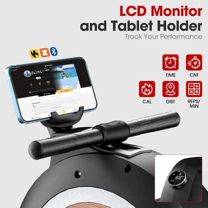 Aparat de vaslit cu sarcina magnetica reglabila pe 32 niveluri, suport smartphone/tableta, greutate utilizator max. 160 kg, compatibil Kinomap, Zwift