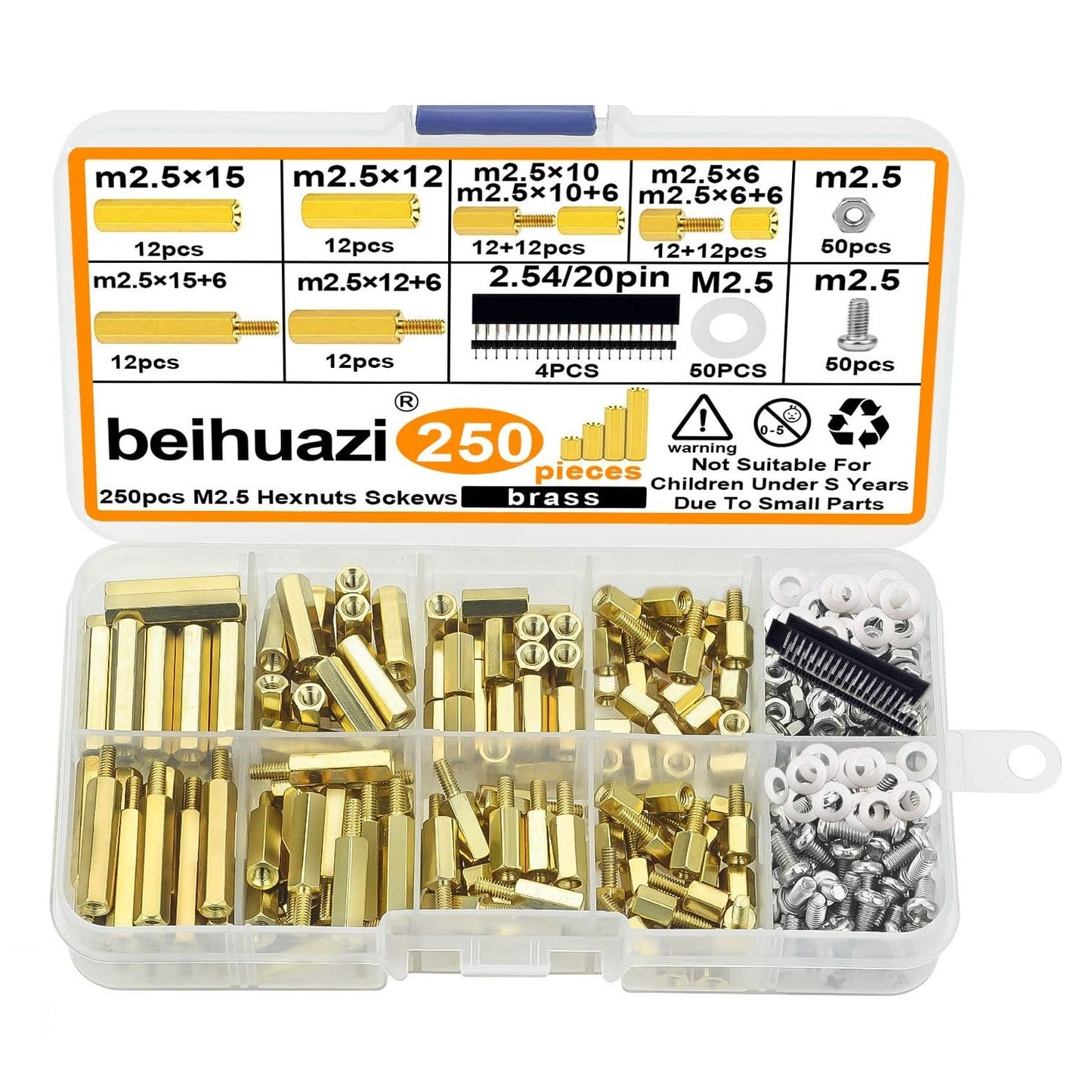 Set distantiere hexagonale M2.5 mama-tata pentru placa PCB, placa de baza Rasberry Pi, din alama, cu suruburi si saibe din plastic, 250 piese
