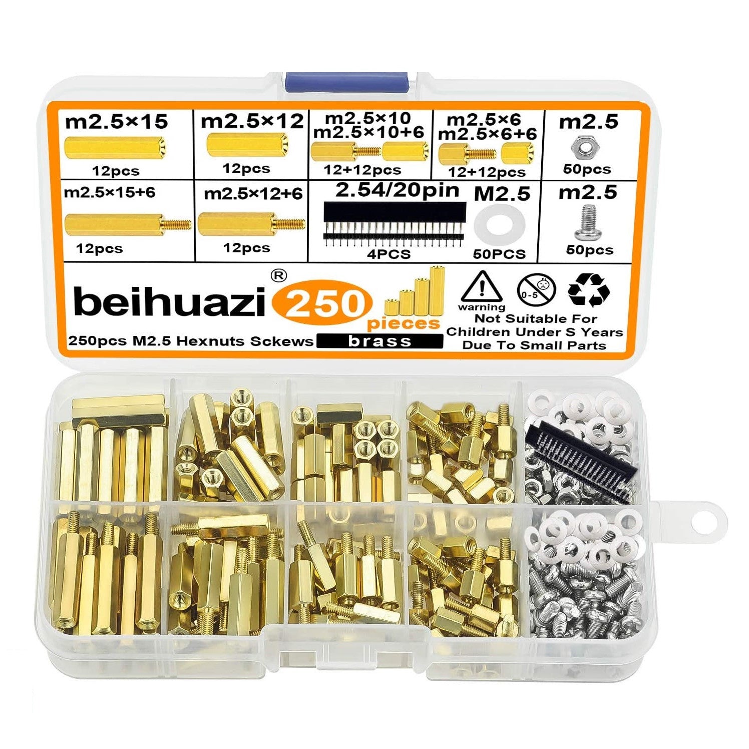Set distantiere hexagonale M2.5 mama-tata pentru placa PCB, placa de baza Rasberry Pi, din alama, cu suruburi si saibe din plastic, 250 piese