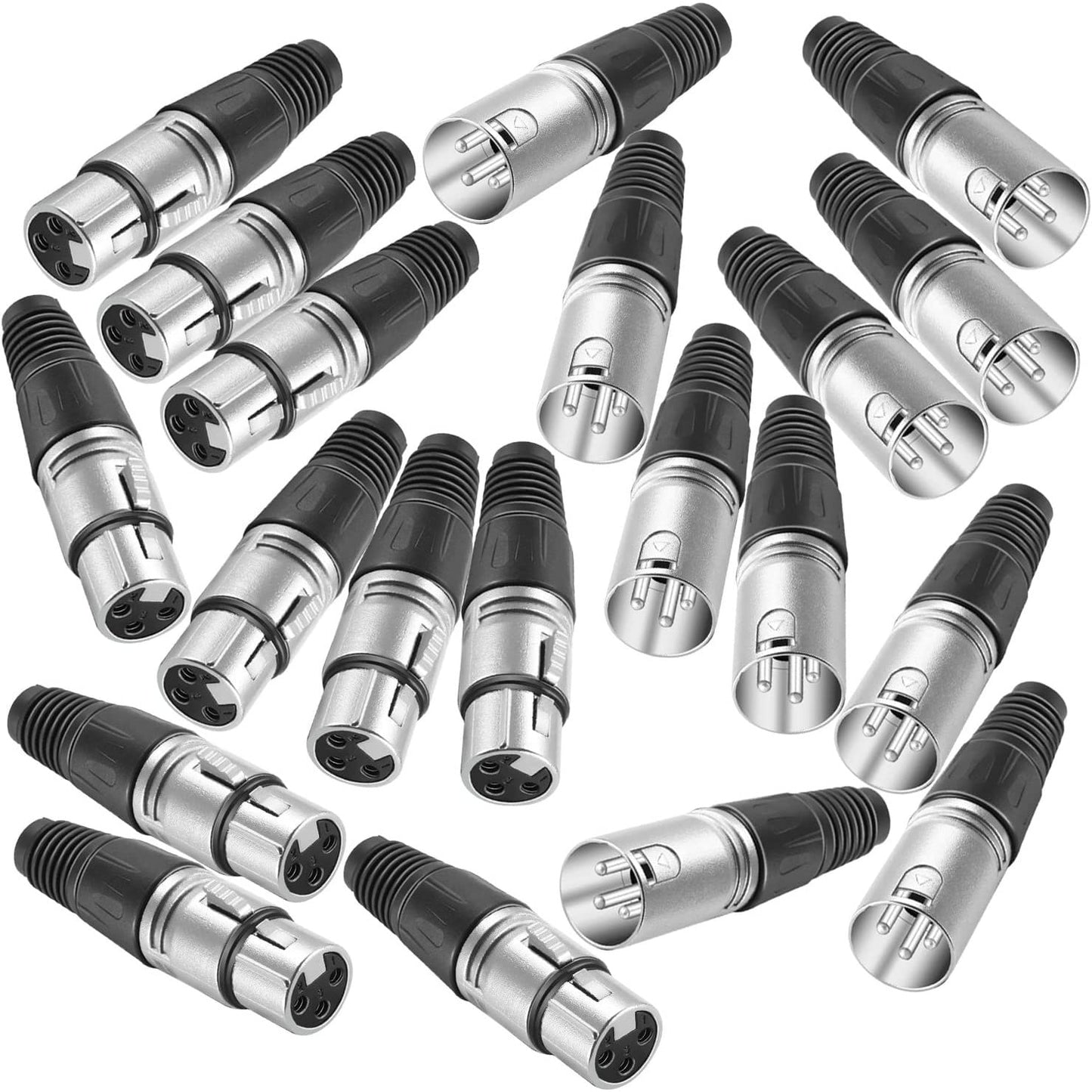 Set de 20 conectori XLR cu 3 pini, mufe 10 mama si 10 tata, din aliaj de zinc, durabile, cu conductivitate ridicata, si zgomot ultra scazut