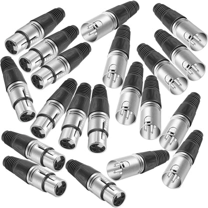 Set de 20 conectori XLR cu 3 pini, mufe 10 mama si 10 tata, din aliaj de zinc, durabile, cu conductivitate ridicata, si zgomot ultra scazut