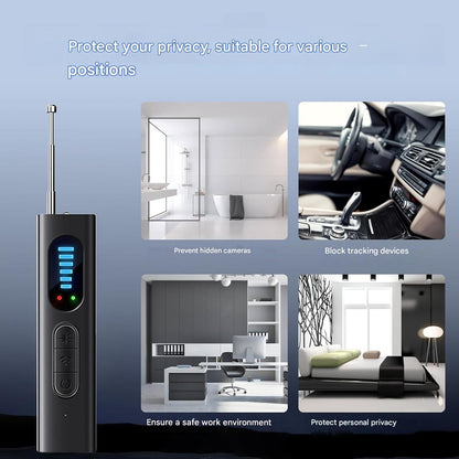 Detector profesional camere ascunse, aparate si dispozitive de spionaj, detector semnal RF, detectare tracker GPS, microfoane, baterie reincarcabila, compact, multifunctional