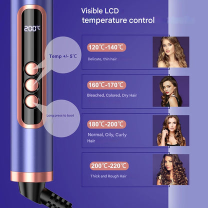 Ondulator profesional 5 in 1 cu 3 cilindri si 4 capuri diferite, turmalina ceramica, display LCD, temperatura reglabila 80-230°C, sistem incalzire rapida PTC, multifunctional