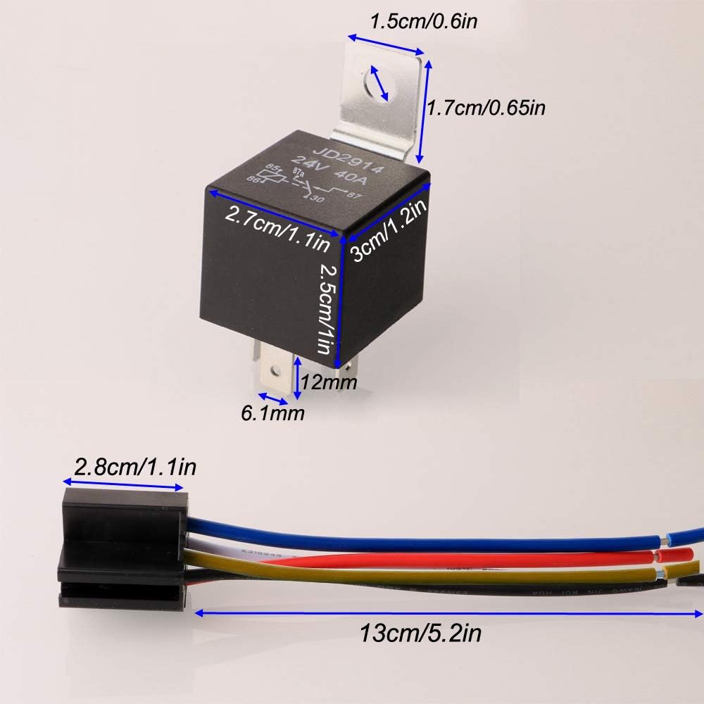 Set de 2 releu auto de 24V 40A, 5 pini, cu priza si fire, 2.5 x 3 cm, Gebildet JD2914