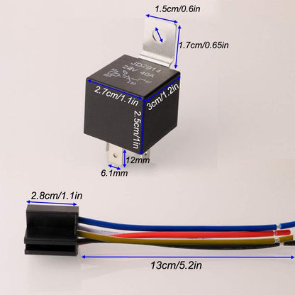 Set de 2 releu auto de 24V 40A, 5 pini, cu priza si fire, 2.5 x 3 cm, Gebildet JD2914