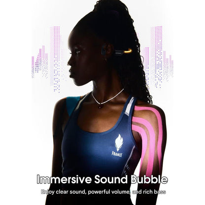 Casti Bluetooth 6.0 Bone Conduction cu LED, IP68 Waterproof, Wireless Open-Ear, microfon incorporat, autonomie lunga de 12 ore, conductie osoasa, pentru alergare, ciclism si fitness