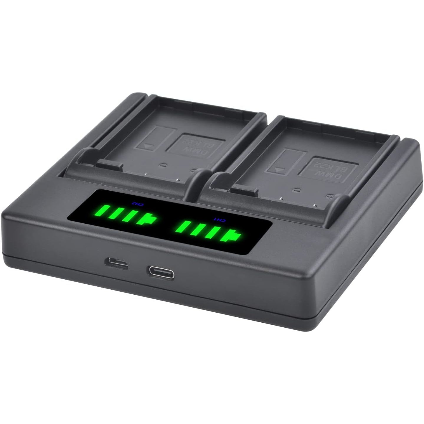 Set 2 acumulatori DWM-BLK22 de 2280 mAh si incarcator dual cu afisaj LED, USB-C si Micro USB, pentru Panasonic DMW-BTC15 Lumix DC-GH5 II, DC-GH6, DC-S5, G9, GH5, GH5S, DC-S5 II, DC-S5 IIX, DC-S5K